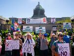 Kentucky voters have rejected an amendment that would have said the state constitution contains no right to an abortion. Earlier, people rallied on the steps of the Kentucky State Capitol in Frankfort to encourage voters to vote yes on Amendment 2, which failed.