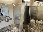 Damage to the interior of the women’s restroom at Boiler Bay State Scenic Viewpoint just north of Depoe Bay, Ore., in an undated provided photo.