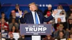 Republican presidential candidate former President Donald Trump delivers remarks during a campaign event on November 11, 2023 in Claremont, New Hampshire.