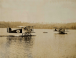 Two Douglas World Cruisers preparing for takeoff from Lake Washington by the still partially-forested Sand Point on April 6, 1924.