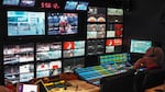 Master control operators view camera feeds of prior to a Portland Trail Blazers game at the Moda Center in Portland, Ore., Friday, March 25, 2019.