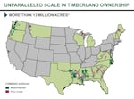 This graphic provided by Weyerhaeuser illustrates how its merger with Plum Creek will give the company owner 7.3 million acres of timberland in the South and 3 million acres in the Northwest.