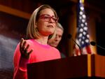 Sen. Kyrtsen Sinema speaks at the U.S. Capitol after the Senate passed the Respect for Marriage Act in November.