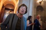 FILE - Sen. Susan Collins, R-Maine, leaves the Senate chamber at the end of votes, at the Capitol in Washington, D.C., Sept. 24, 2026.