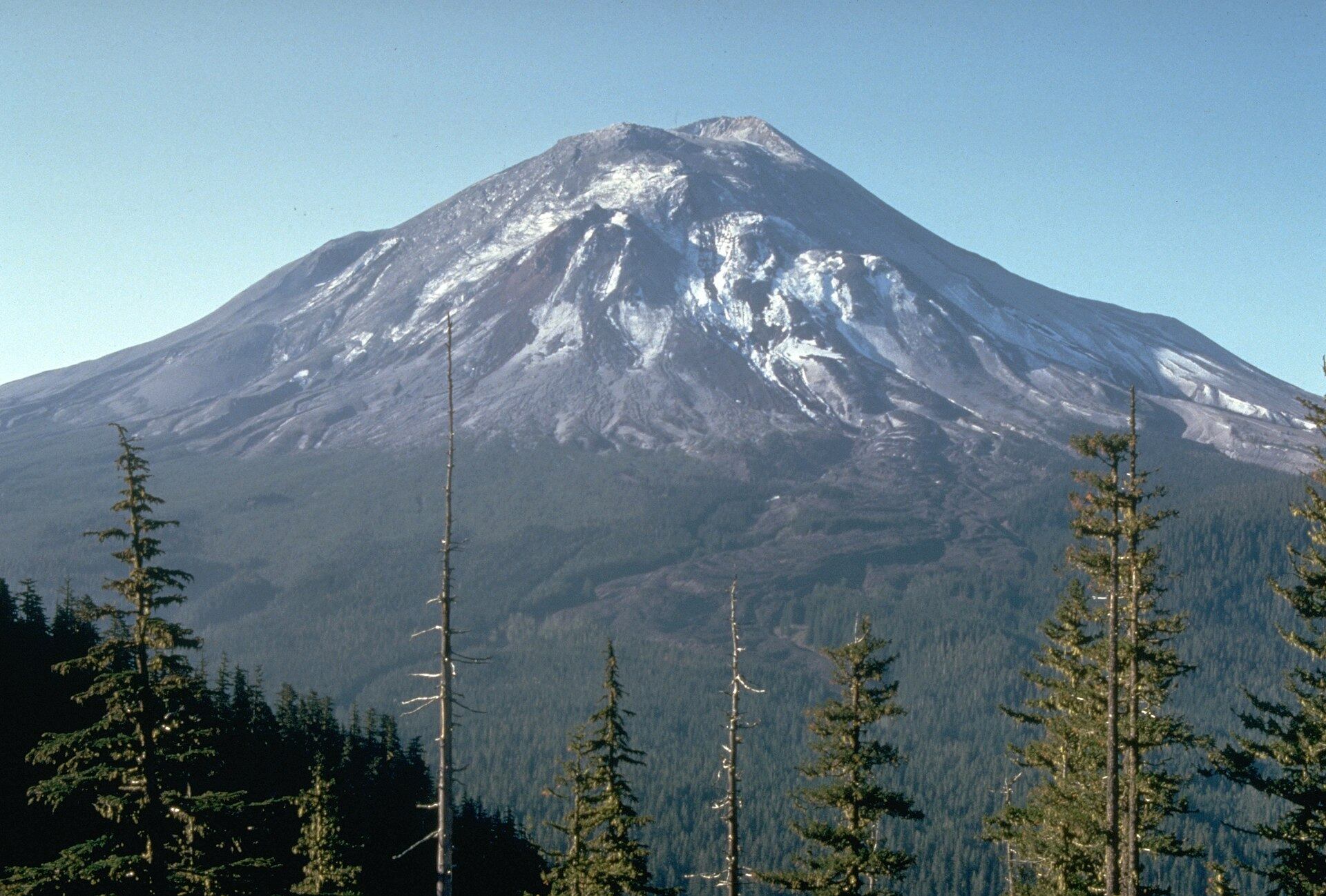 Mount St. Helens the day before the eruption, May 17, 1980, as seen from the observation point known as Coldwater 2.