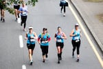 A group of races run in the Portland Marathon on October 6, 2019.