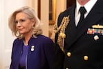 Former Rep. Liz Cheney, R-Wyo., arrives for an event to award the Presidential Citizens Medal to recipients in the East Room at the White House, Thursday, Jan. 2, 2025, in Washington. (AP Photo/Mark Schiefelbein)