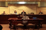 JoAnn Hardesty (back turned) testifies to Portland City Council Thursday about the proposed contract with the Portland Police Association.