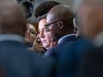 John Steenhuisen speaks to media during the first sitting of the new South African Parliament in Cape Town on Friday.