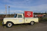 A pickup truck at the entrance of Topaz Farm in Sauvie Island, Ore., Feb. 4, 2026.