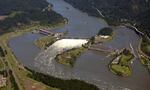 Aerial view of Bradford Island located near Cascade Locks on the Columbia River.