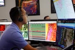 Noah Alviz, a meteorologist, prepares weather forecasts at the National Weather Service in Portland on Sept. 5, 2024.