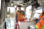 Ferry operator Lawrence Welch welcomes commuters to alight the Canby Ferry on March 14, 2019.