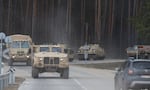 U.S. Army military vehicles, including two M88 Recovery vehicles, were part of recovery efforts for a missing U.S. Army soldier at a training range in Pabradė, Lithuania, on Tuesday.