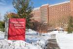 The National Institutes of Health Clinical Center in Bethesda, Md., is seen after a heavy snow.