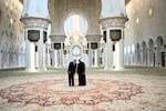 President Trump visits the Sheikh Zayed Grand Mosque with Crown Prince Sheikh Khaled bin Mohamed bin Zayed Al Nahyan in Abu Dhabi on May 15, 2025.