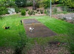 A father and son find a place to play at Creston Park, near the tennis courts, right, April 21, 2025. Wilson's budget calls for a reduction in Portland Parks & Recreation staff, and a reduction in facility maintenance, bathroom cleaning, trash clean up and landscaping at city parks. 