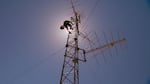 Chief engineer Roger Domingues inspecting connections on the tower.