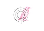 An illustration of a European starling with a hunting sight layered over its body. 
