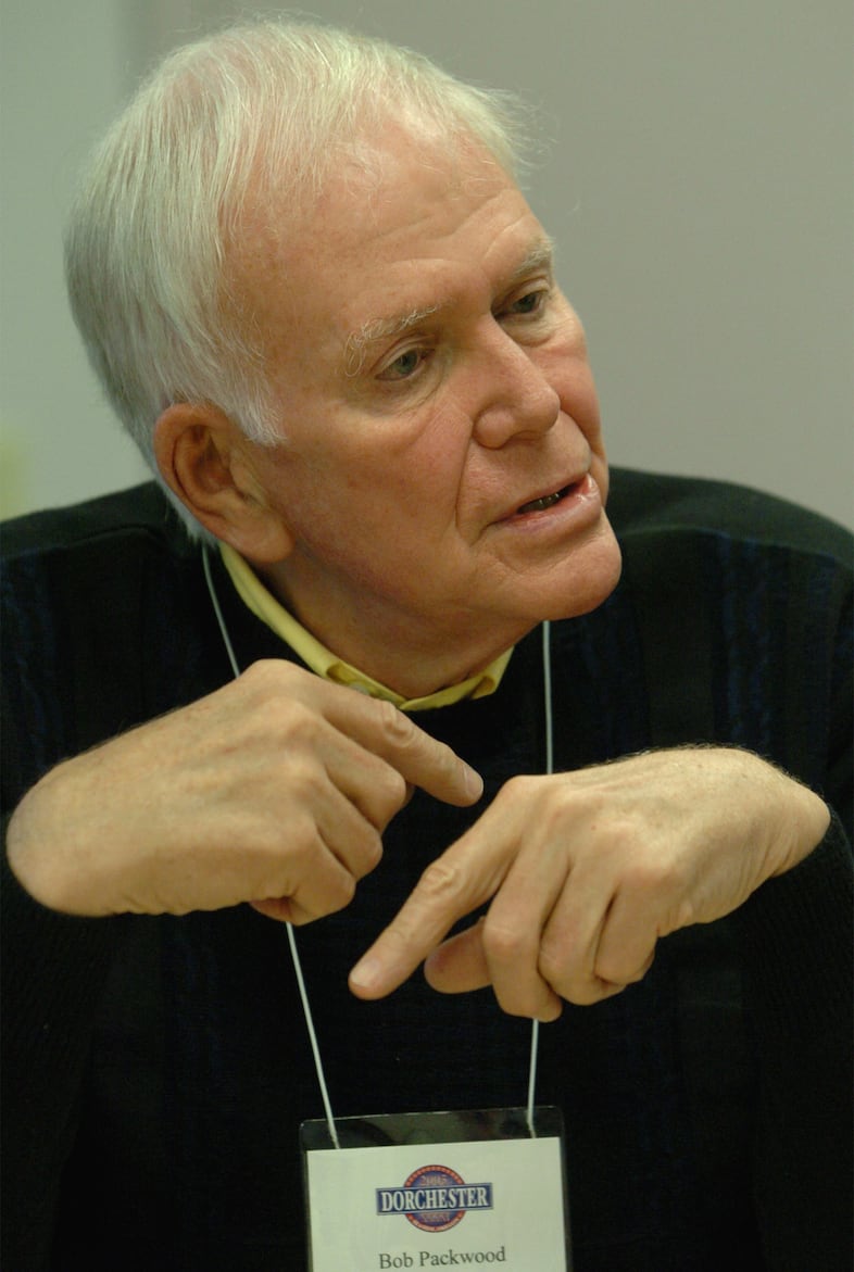 Former U.S. Sen. Bob Packwood, founder of the Oregon Republican Party's 2005 Dorchester Conference, speaks to reporters during the 41st conference in Seaside, Ore., Saturday, March 5, 2005.