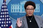 Office of Management and Budget Director Shalanda Young speaks to reporters at the White House on March 10.
