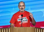 UAW President Shawn Fain speaks on the first day of the Democratic National Convention in Chicago, Illinois, on August 19, 2024.