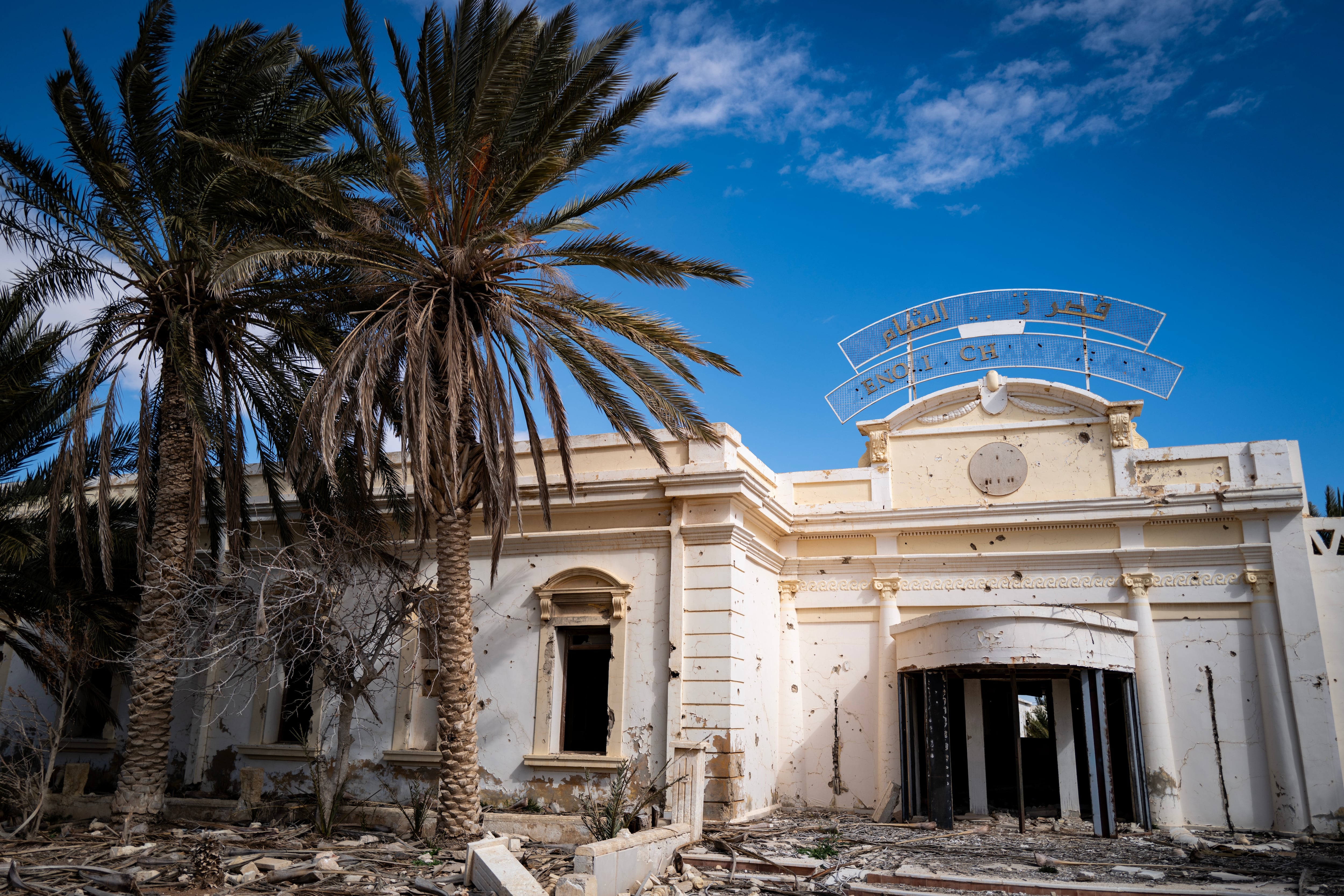 The ruins of the century-old Zenobia hotel overlooking the ancient city. Writer Agatha Christie and her archaeologist husband Max Mallowan were among the hotel's guests in the 1920s.