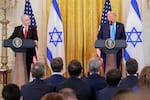 Israeli Prime Minister Benjamin Netanyahu and U.S. President Donald Trump speak during a joint press conference in the East Room of the White House on Feb. 4. Netanyahu is the first foreign leader to visit Trump since he returned to the White House last month.
