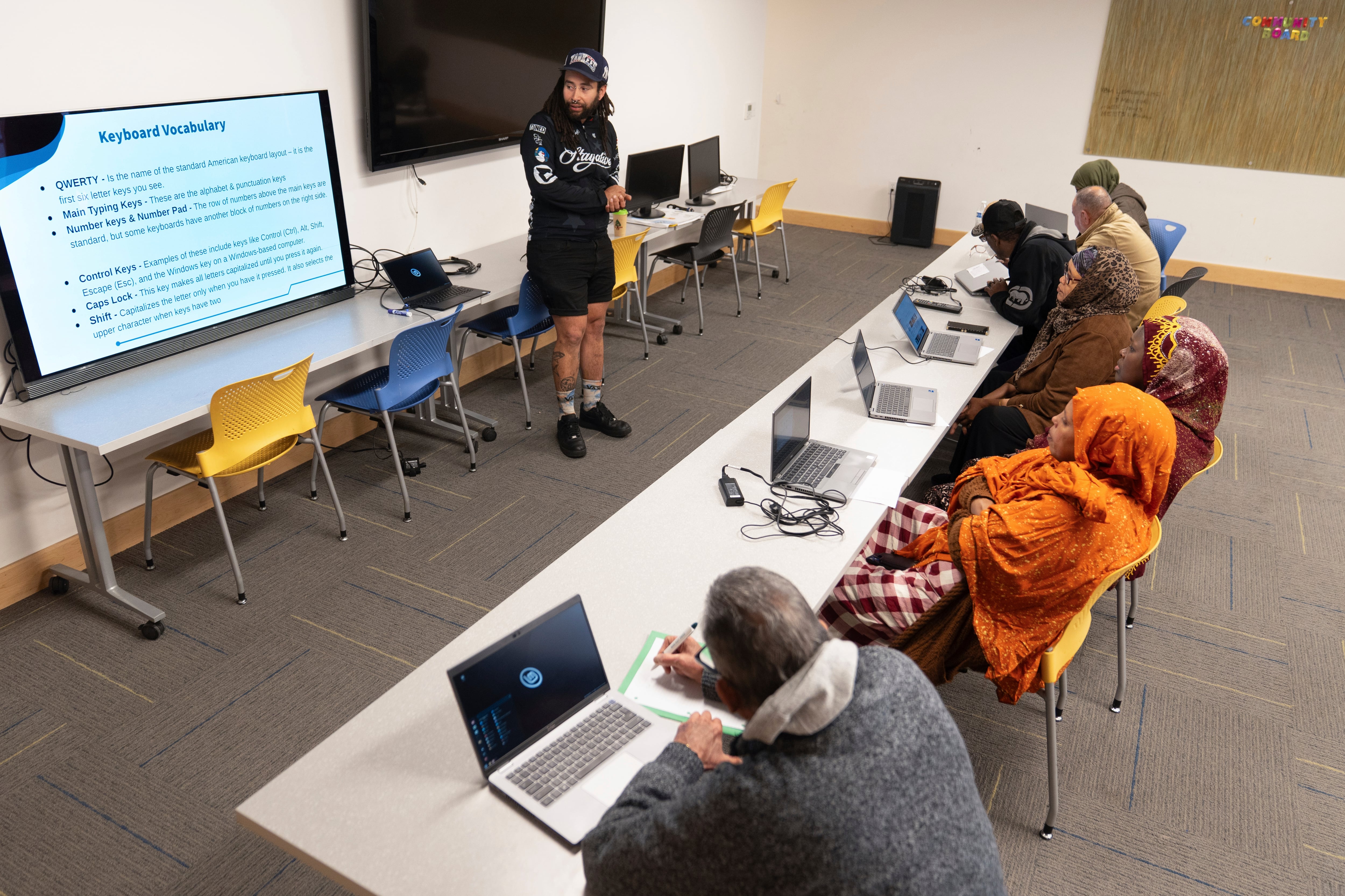 Jeremy Gomez, of Free Geek, speaks during a keyboard basics class offered by Free Geek on Thursday, May 15, 2025, in Portland, Ore.