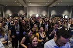 Supporters listen to Gov. Kate Brown speak after her reelection at the Democratic Party of Oregon 2018 election party on Nov. 6, 2018 in Portland, Oregon.