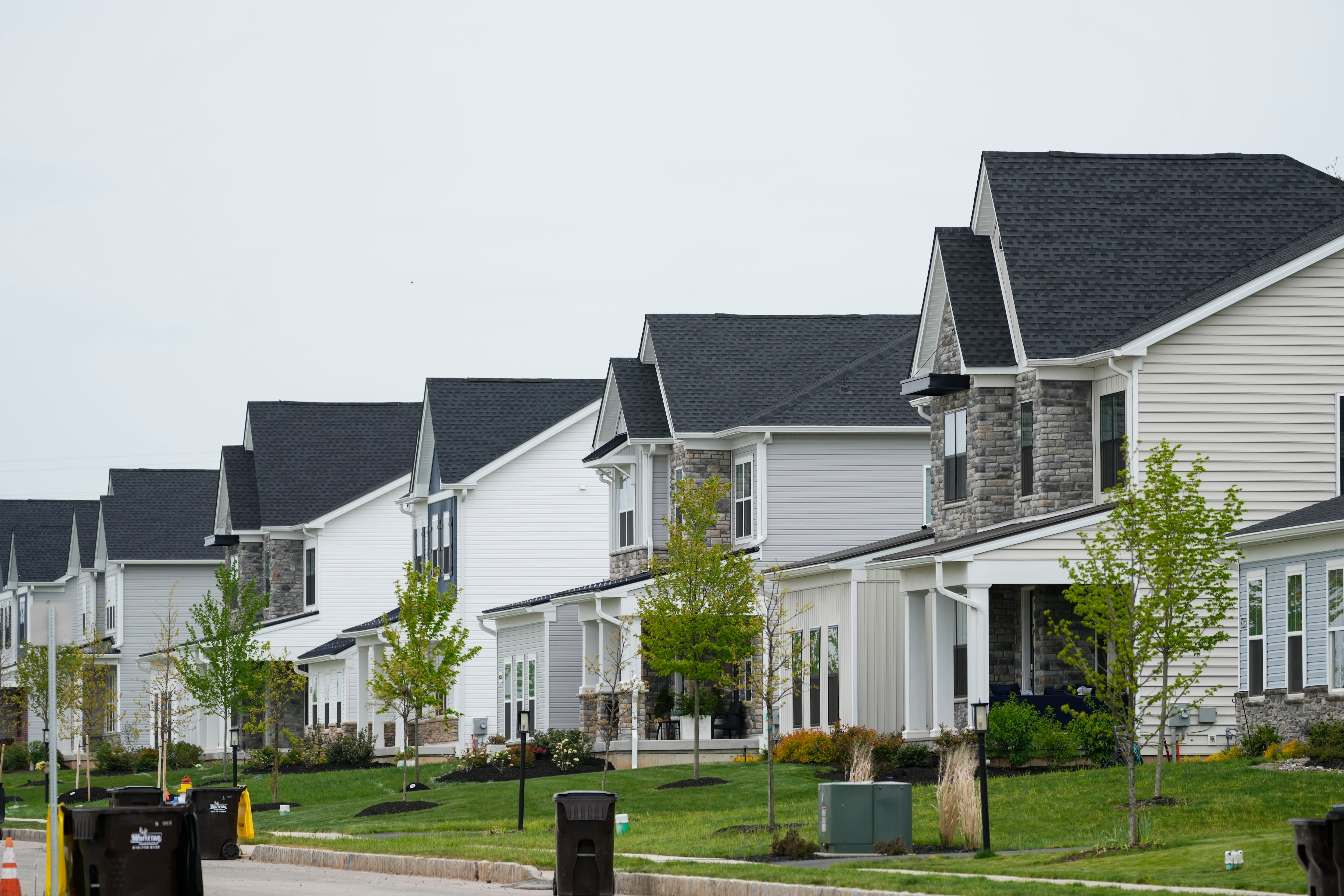 FILE - New detached townhomes in development in Eagleville, Pa., on April 28, 2023. City councilors of Bend, Ore., are considering an update of the city code to allow alternative dwelling units like detached townhomes to be built in order to address the ongoing housing crisis.