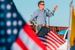 Joe Kent speaks at a rally at the Clark County Fairgrounds on Sept. 6, 2021. Kent echoes many themes espoused by former President Donald Trump, including that Joe Biden stole his victory in November 2020.