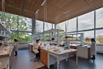 Researchers work inside of one of the University of Oregon's new Knight Campus labs.
