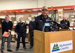 Interim Chief of the Vancouver Police Dept. Troy Price speaks at a press conference held at Multnomah County Elections headquarters in Portland, Oct. 28, 2024. Two ballot boxes were set on fire in Portland and Vancouver, one of them destroying hundreds of ballots that had been cast.