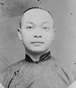 A black and white portrait of Wong Kim Ark.