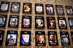 A photo of Makayla Cox, who died of a fentanyl overdose at age 16, is displayed among other portraits on "The Faces of Fentanyl" wall, which displays photos of Americans who died from a fentanyl overdose, at the Drug Enforcement Administration (DEA) headquarters in Arlington, Virginia.