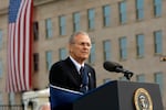 FILE - In this Sept. 11, 2008, file photo, former Defense Secretary Donald Rumsfeld speaks at the dedication of Pentagon Memorial. The family of Rumsfeld says he has died. He was 88.