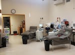Empty stations at a Bloodworks Northwest donor center at the University of Oregon.