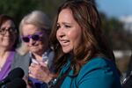 Rep.-elect Adelita Grijalva, D-Ariz., speaks as she is surrounded by supporters who have urged that House Speaker Mike Johnson, R-La., swear her in, at the Capitol in Washington, D.C. on Wednesday.