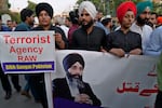 Members of Sikh community hold a protest against the killing of Hardeep Singh Nijjar, in Lahore, Pakistan, Wednesday, Sept. 20, 2023. Dozens of Sikhs living in Pakistan rallied against the killing of Nijjar, a 45-year-old Sikh leader who was killed by masked gunmen in Canada in June. The demonstrators alleged that New Delhi was behind the man's assassination.