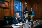 President Joe Biden pictured at his home office in his private residence in Wilmington, Del., in 2021. This week, the Department of Justice announced that improperly stored classified documents had been discovered at the president's Wilmington home.