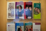 In an undated photo, pamphlets about medical services line the door in an exam room in Planned Parenthood’s clinic in Meridian, Idaho.
