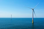 Two offshore wind turbines off the coast of Virginia Beach, Va., Monday, June 29, 2020.
