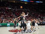 Jarrett Allen (31) and Jusuf Nurkic (27) tip off a regular season game between the Portland Trail Blazers and the Brooklyn Nets at the Moda Center in Portland, Ore., Friday, March 25, 2019.