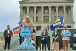 Britney Banks speaks to protesters outside the Tennessee state Capitol on Feb. 14, 2023, as the legislature hears testimony on two bills that would restrict the rights of LGBTQ people in the state.