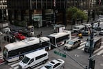 Traffic on Third Avenue in Manhattan earlier this year. Dozens of MTA bus lines are now equipped with AI-enhanced cameras to catch drivers who block bus lanes.
