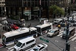 Traffic on Third Avenue in Manhattan earlier this year. Dozens of MTA bus lines are now equipped with AI-enhanced cameras to catch drivers who block bus lanes. 