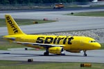 FILE - A Spirit Airlines 319 Airbus taxis at Manchester Boston Regional Airport, Friday, June 2, 2023, in Manchester, N.H.