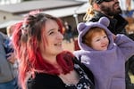 Calli, a 26-year-old mom in Kootenai County, Idaho, spends time with her daughter at Siemers Farm in Mead, Wash., on a Saturday in October.