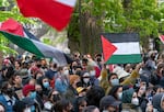 Hundreds of people attend a pro-Palestinian protest on Portland State University's campus on Monday, April 29, 2024.